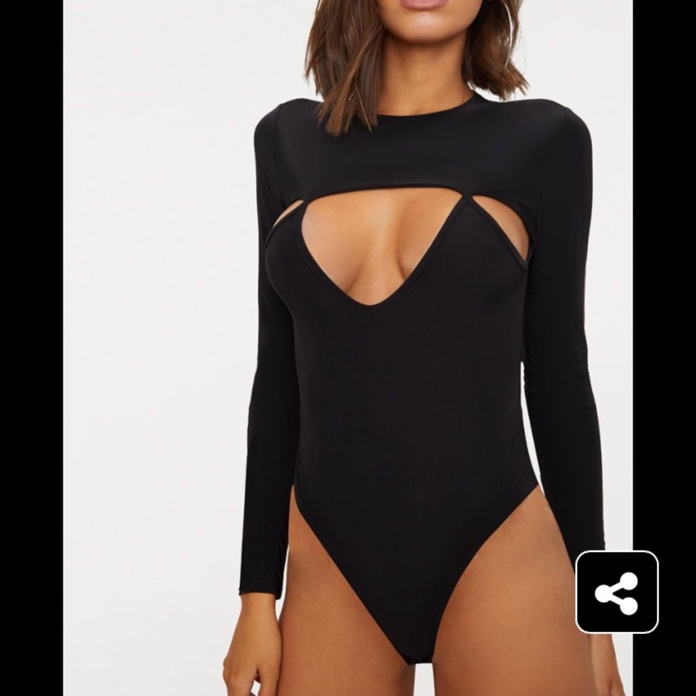 PrettyLittleThing Black Long Sleeve Cutout Bodysuit
